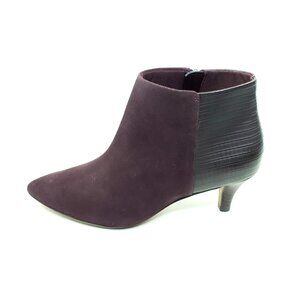 Clarks Linvale Sea Ankle Boots Burgundy Suede Faux Reptile Heel Womens Size 7.5M